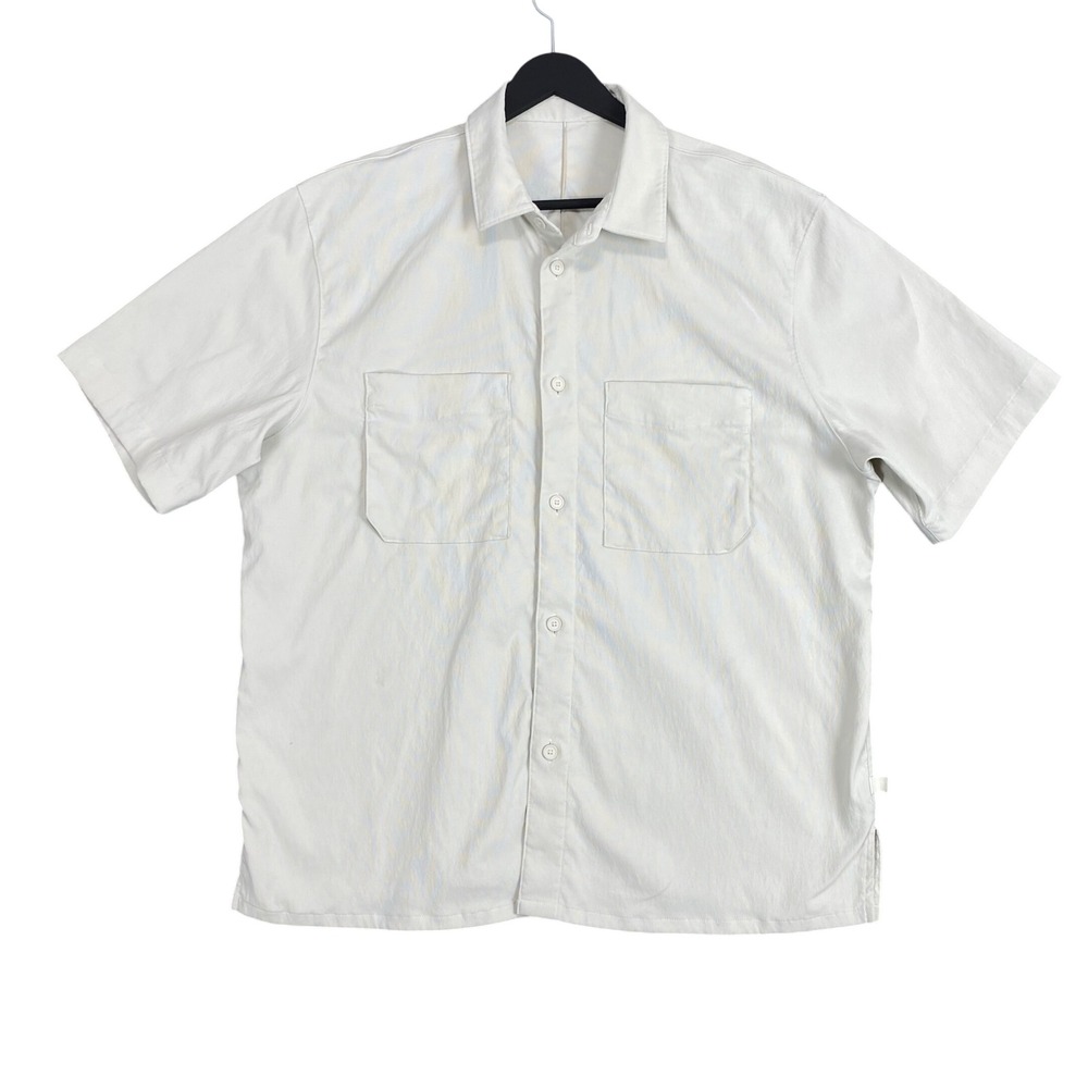 Lululemon‎ Lab Short Sleeve Button Down Mens XL White Bone Utility Techwear